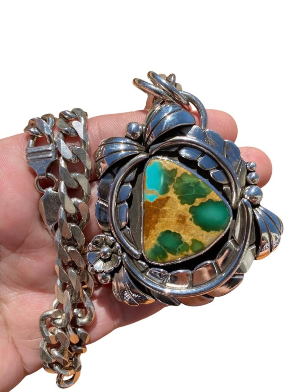 Hi West Silver Polychrome Royston Full Bloom Pendant and Vintage Curb Chain - Picture 4 of 6